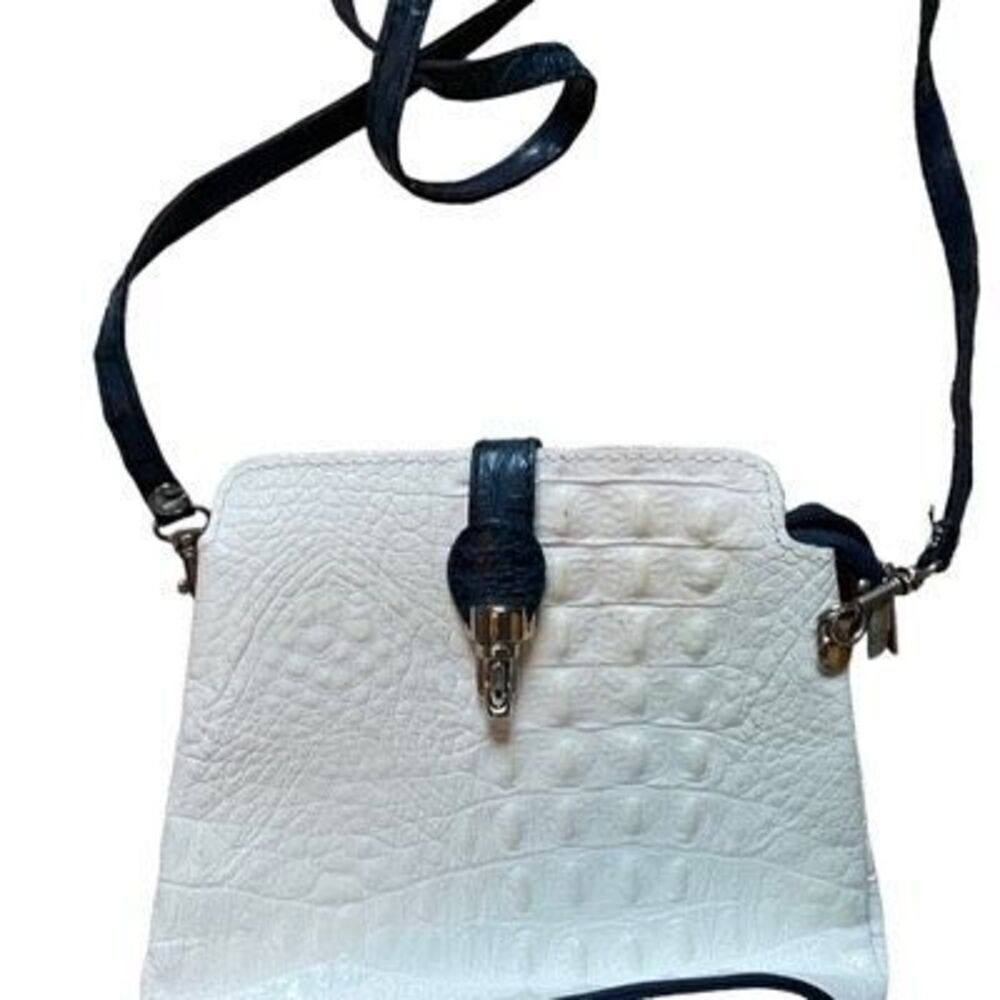 Boutique white and navy leather cross body bag